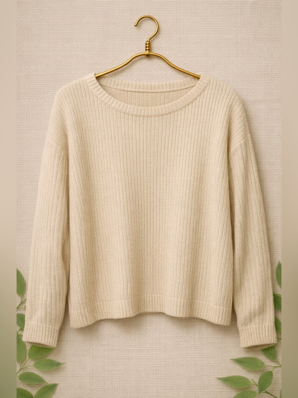 Friday by CMMN Beige Ribbed Knit Sweater – Size S, Minimalist Cozy Style